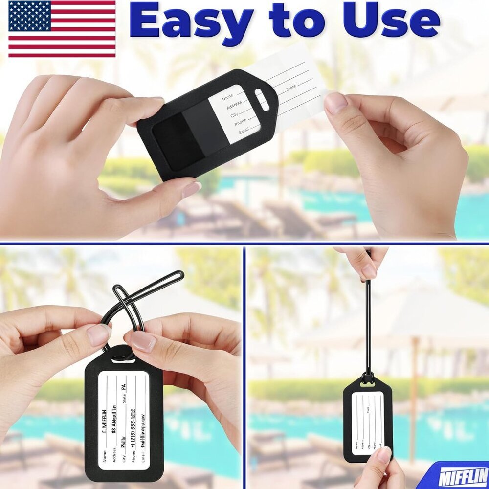 Luggage Tags Black, 12 PK, Bag Tag for Baggage, Suitcase Tags Bulk - Picture 3 of 6